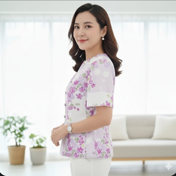 Adrianna Papell Pink/Purple Floral Blouse, 8, NWT - Picture 10 of 10